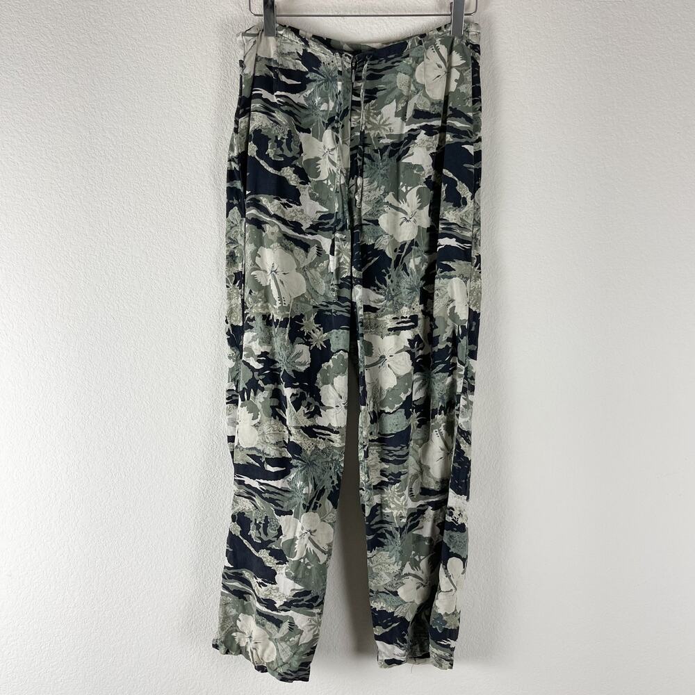 Tommy Bahama Silk Hawaiian Pants Womens 4 Black Green Floral Wide Leg Tropical